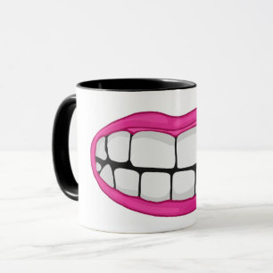 Caneca sorriso rosa de batom com dentes grandes