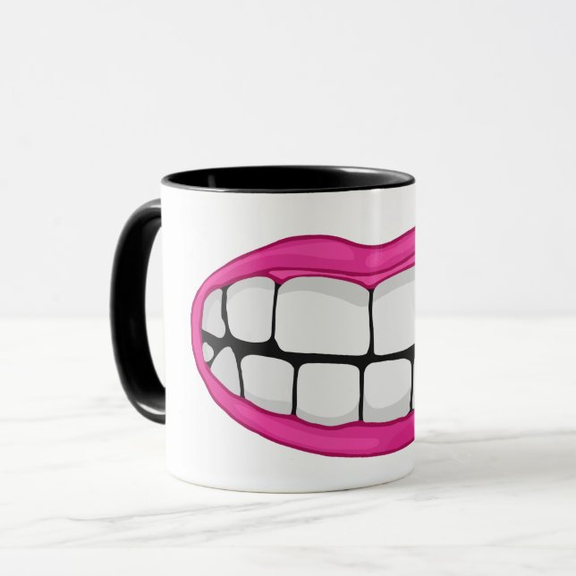 Caneca sorriso rosa de batom com dentes grandes (Frente Esquerda)