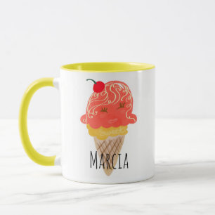 Caneca Sorvete Cabelo Ondulado Kawaii Nome Personalizado