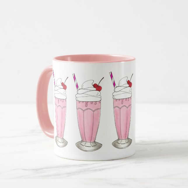 Caneca Sorvete de Morango Rosa Shake Milkshake Dessert (Frente Esquerda)