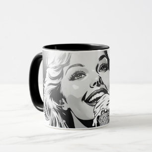 Caneca Sorvete Loira Estilo HQ em Preto e Branco dos Anos