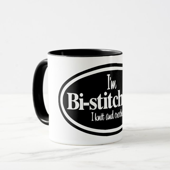 Caneca "Sou Bistitchual - Eu Knit e Crochet" (Frente Esquerda)