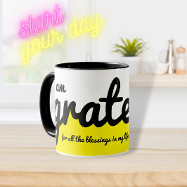 Caneca Sou Grata, Bloqueio de Cor Amarelo Preto e Branco