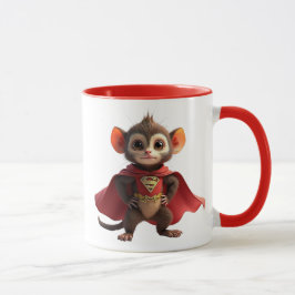 Caneca Souris super-héros avec cape rouge et costume.