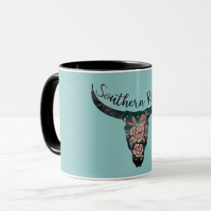 Caneca South Roots Country Longhorn Pink Rose & Green