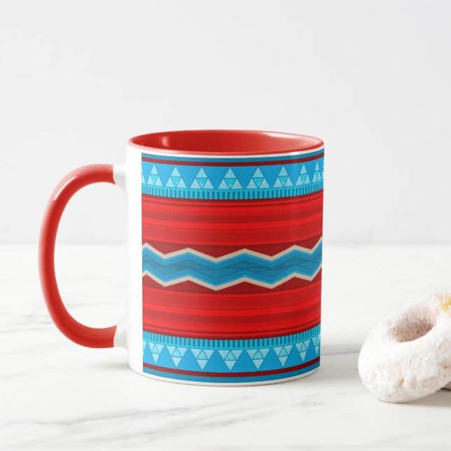 Caneca Southwest River Canyon Geometric Red Turquoise (Com Donut)