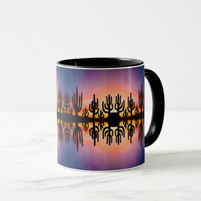 Caneca Southwestern Desert Landscape Cactus Sunrise Image (Frente Esquerda)