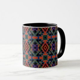 Caneca Southwestern Symmetrical Tiled Pattern Line Art