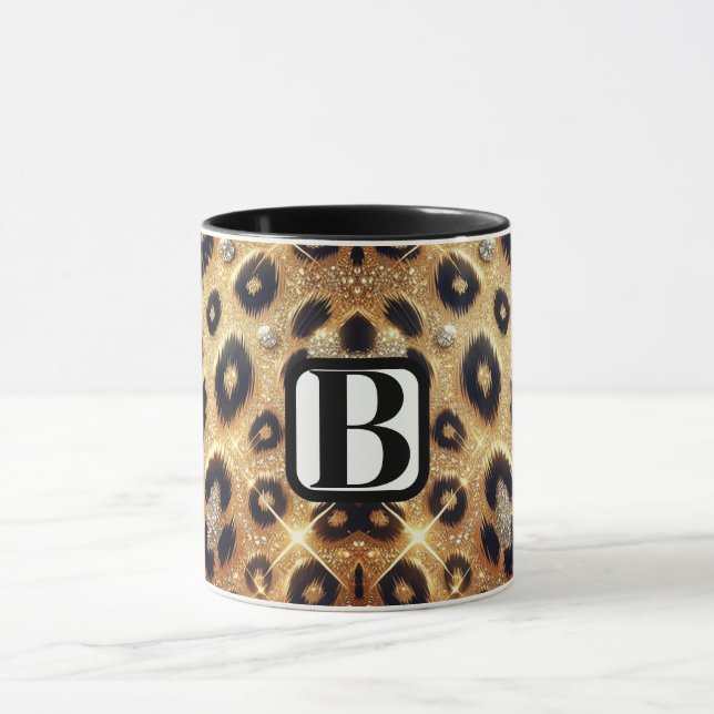 Caneca Sparkle Glam Dourado Leopard Chita Impressão (Centro)