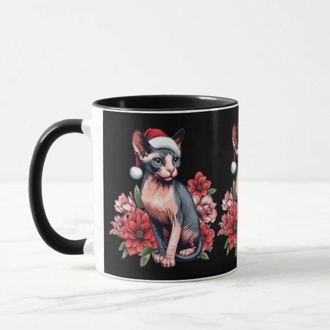 Caneca | Sphynx Cat Natal Vestindo um Santa Hat (Esquerda)