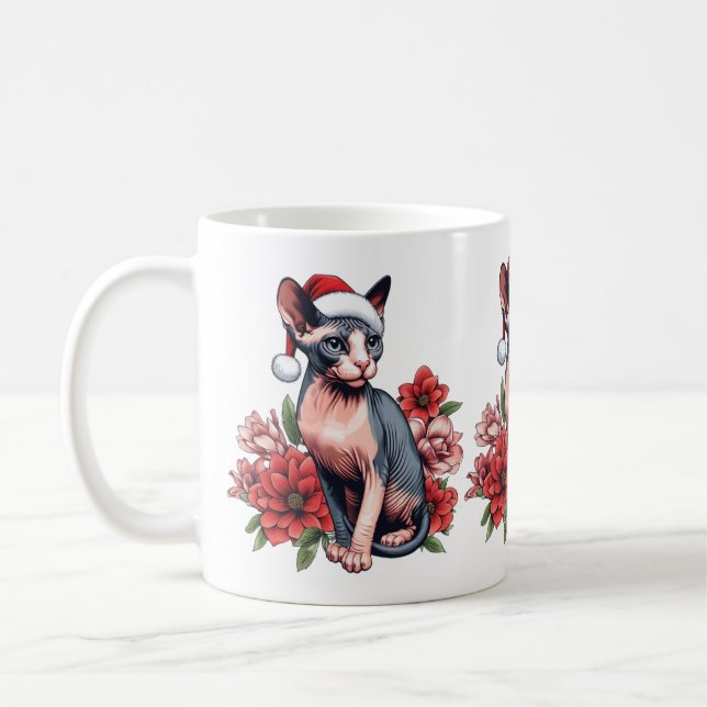 Caneca | Sphynx Cat Natal Vestindo um Santa Hat (Esquerda)