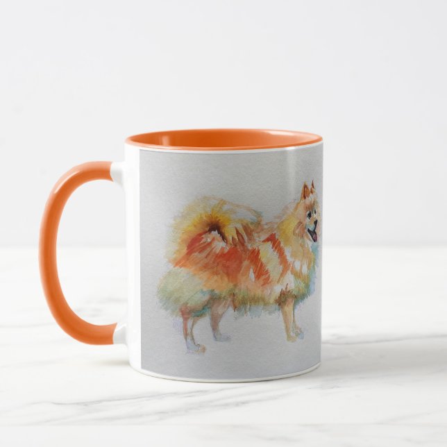 Caneca Spitz alemão Pomeranian Watercolor Orange Mug (Esquerda)