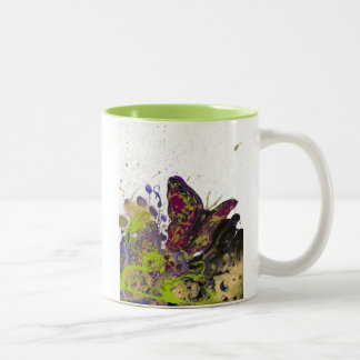Caneca Splattered 11oz da borboleta (branco/limão)