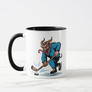 Caneca Spookie Krampus Jogando Hóquei no Gelo no Natal