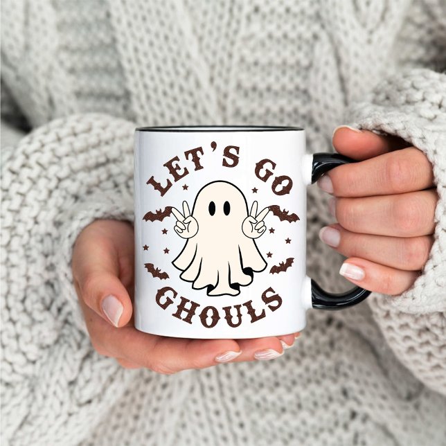 Caneca Spooky Ghouls Halloween - café retrô (Spooky Ghouls Halloween Retro Coffee Mug)