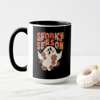Caneca Spooky Season Groovy Ghost Com Flores Vintage