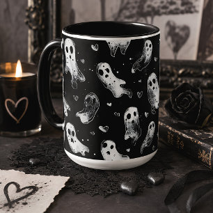 Caneca Spooky Valentine Fantasmas & Corações Gótico