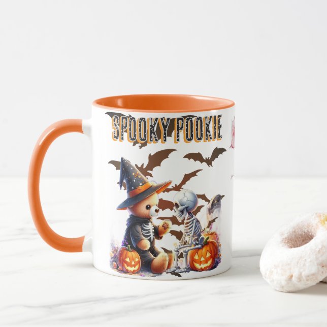 Caneca Spouky Pookie Urso Teddy de Halloween Fofo & Esque (Com Donut)