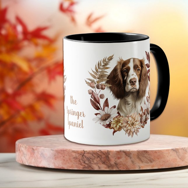 Caneca Springer Spaniel Autumn Wreath (Criador carregado)
