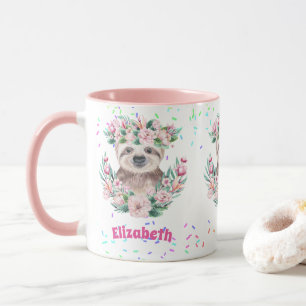 Caneca Sprinkles SLOTH Boho Girls Pink Flowers Gifs Bonit