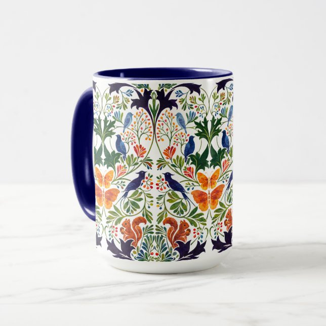 Caneca Squirrels Birds & Butterflies Pattern (Frente Esquerda)