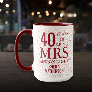 Caneca Sra. Always Right Fun 40º Aniversário Ruby Heart