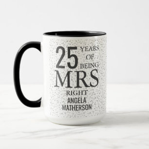 Caneca Sra Diversão de 25º Aniversário Corações de Prata