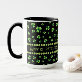 Caneca St. Patrick’s Day Watercolor Shamrock on black