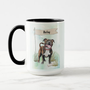 Caneca Staffordshire Bull Terrier Aquarela Personalizada