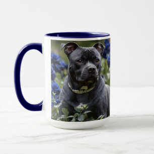 Caneca Staffordshire Bull Terrier In Blue Rosa Garden