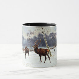 Caneca Stag and Doe em um Paisagem de Neve