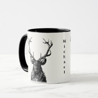Caneca Stag Reindeer Rustic Black & White