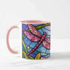 Caneca Stain Glass Lilies and Dragonflies Pink