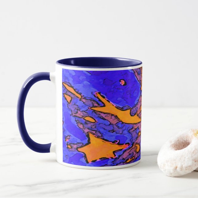 Caneca Star Art Mug com Marinho Blue Handle e Dentro (Com Donut)