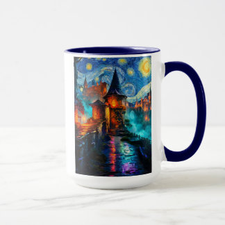 Caneca Starry Night Fantasy Fortress Magical Art