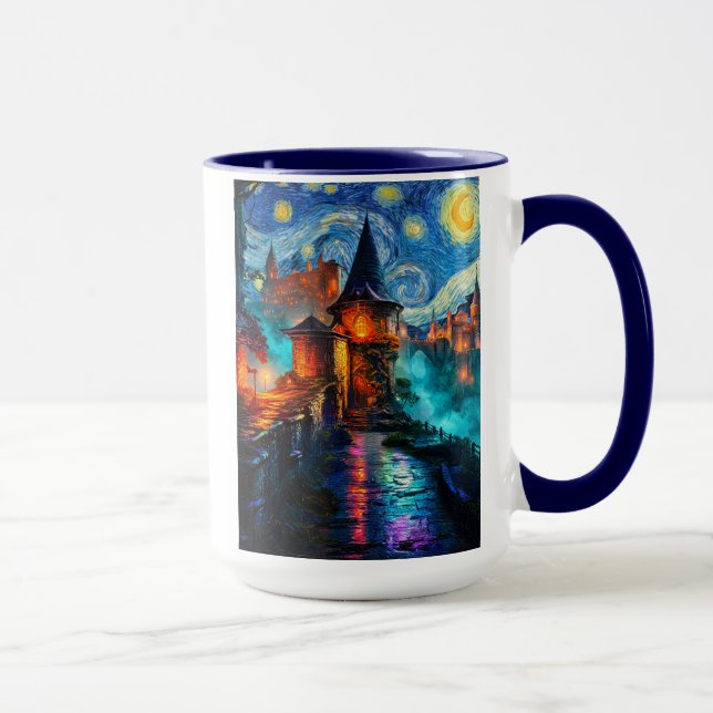 Caneca Starry Night Fantasy Fortress Magical Art (Direita)