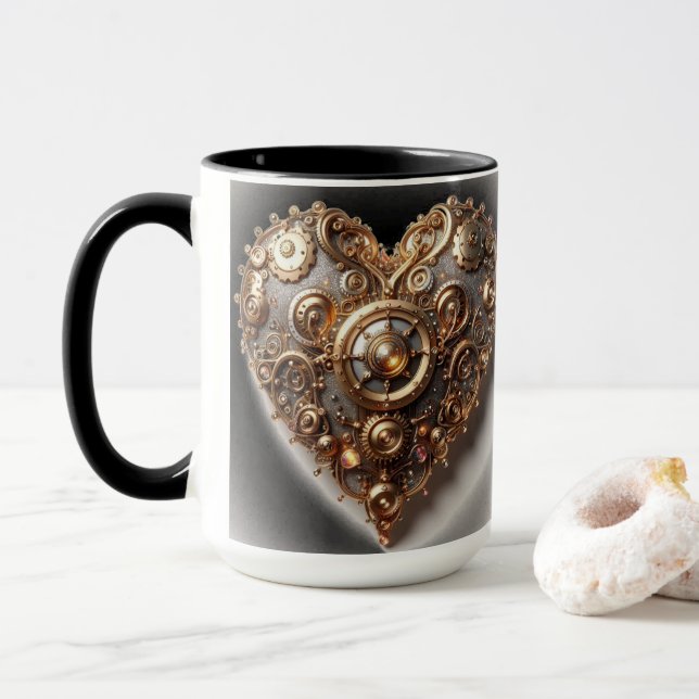 Caneca Steampunk Elegant Clockwork Gear Heart (Com Donut)