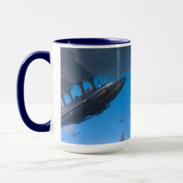 Caneca Steampunk Navio a Vapor Dirigible Ficção Ci