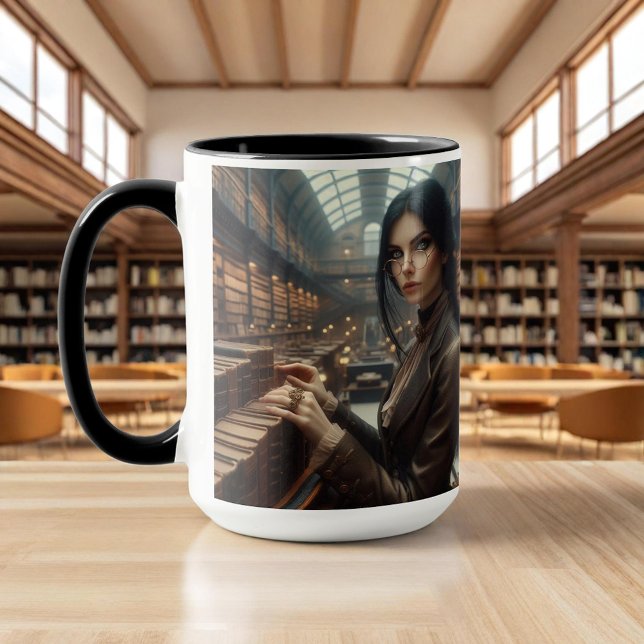 Caneca Steampunk Vintage Victorian Lady Librarian (Criador carregado)