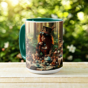 Caneca Steampunk Vintage Victorian Lady Mad Hatter