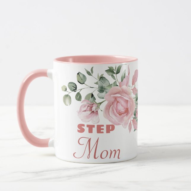 Caneca Step Mom Year Established Custom Pink Roses  (Esquerda)