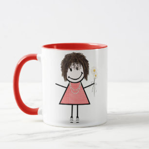 Caneca Stick Figure Girl with Daisies and Cote