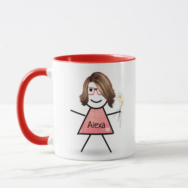 Caneca Stick Girl with Daisiers and Inspirational Cote (Esquerda)