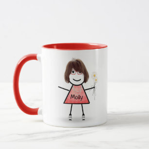 Caneca Stick Girl with Daisiers and Inspirational Cote