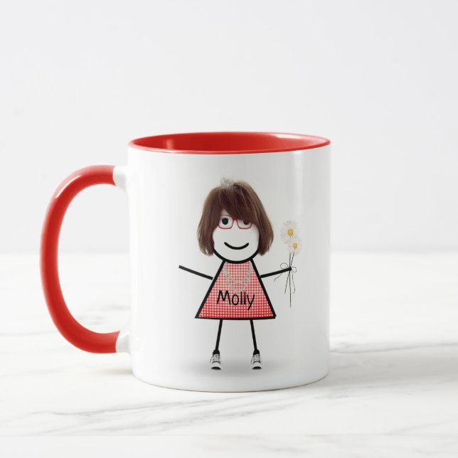 Caneca Stick Girl with Daisiers and Inspirational Cote (Esquerda)