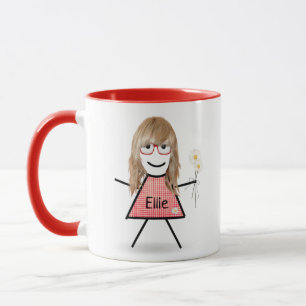 Caneca Stick Girl with Daisiers and Inspirational Cote