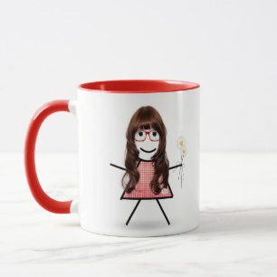 Caneca Stick Girl with Daisiers and Inspirational Cote
