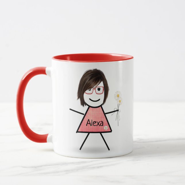 Caneca Stick Girl with Daisiers and Inspirational Cote (Esquerda)