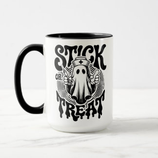 Caneca Stick Or Treat Enfermeira Fantasma Divertido Hallo