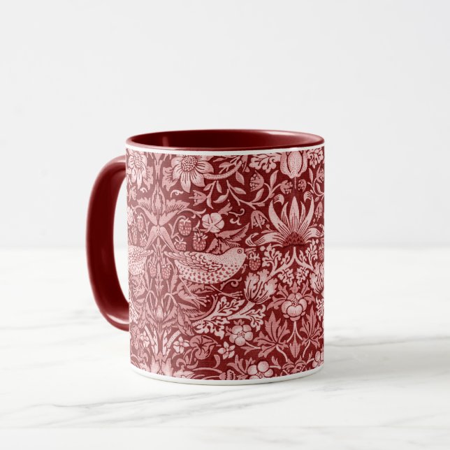 Caneca Strawberry Thief Maroon, William Morris (Frente Esquerda)